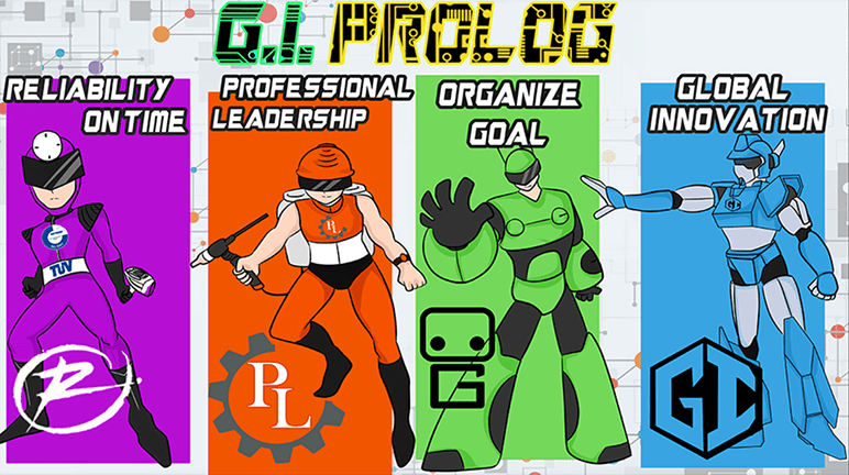 Reliability, professional leadership, organize goal, and global innovation poster